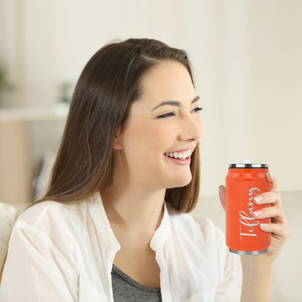Cuptify Personalized on Orange Gloss 12 oz Cola Can Bottle