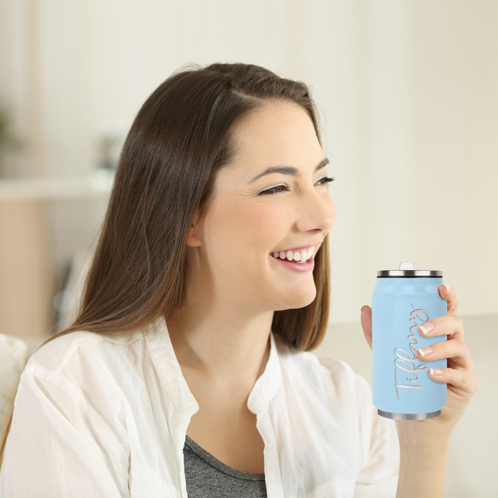 Cuptify Personalized on Pastel Blue Gloss 12 oz Cola Can Bottle