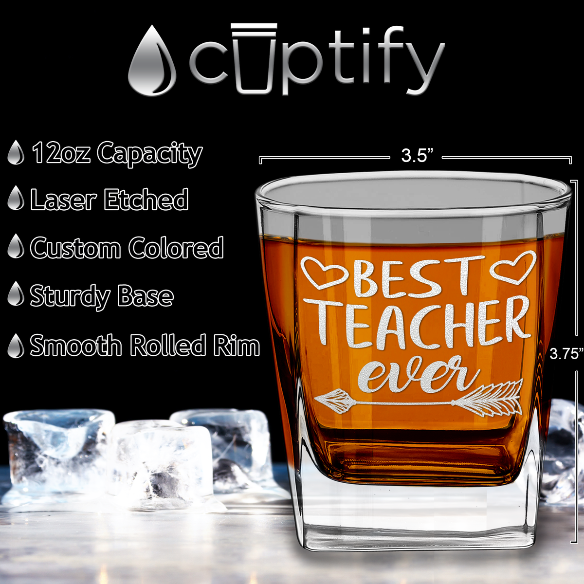 Best Teacher Ever Arrow on 12oz Double Old Fashioned Glass