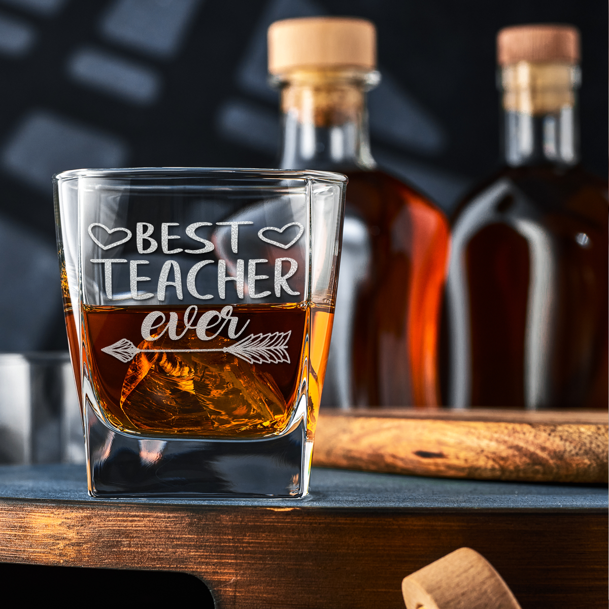 Best Teacher Ever Arrow on 12oz Double Old Fashioned Glass