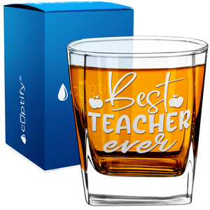 Best Teacher Ever Apples Etched on 12oz Double Old Fashioned Glass