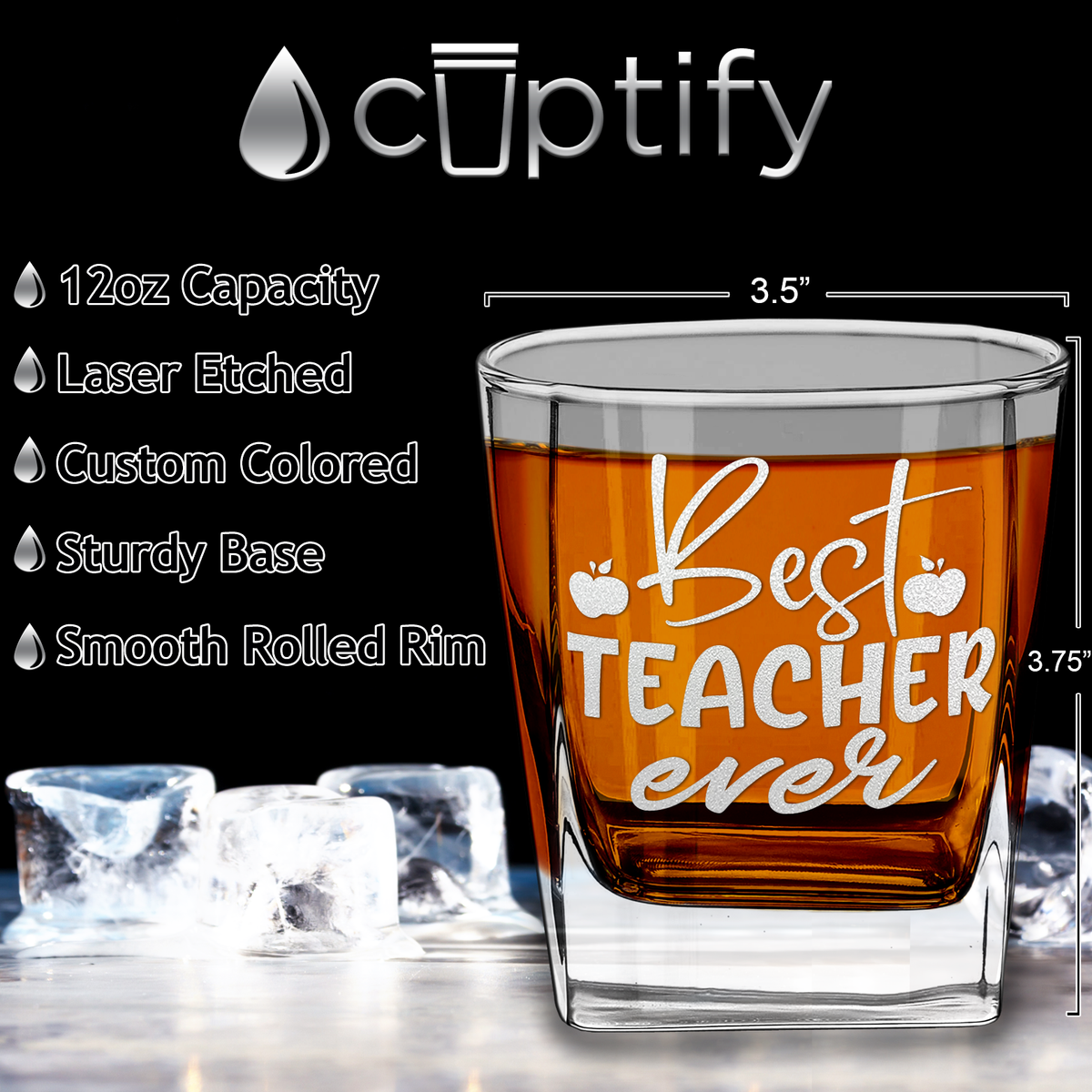 Best Teacher Ever Apples on 12oz Double Old Fashioned Glass