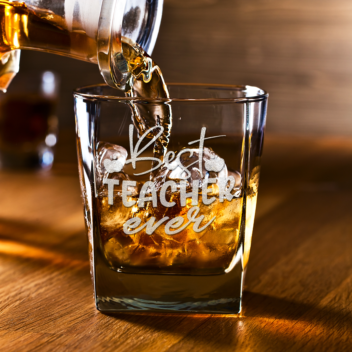 Best Teacher Ever Apples on 12oz Double Old Fashioned Glass