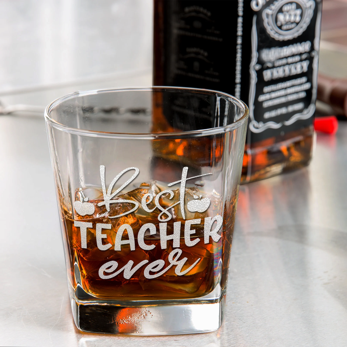 Best Teacher Ever Apples on 12oz Double Old Fashioned Glass