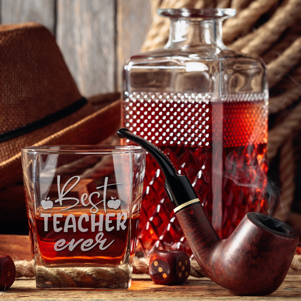 Best Teacher Ever Apples on 12oz Double Old Fashioned Glass