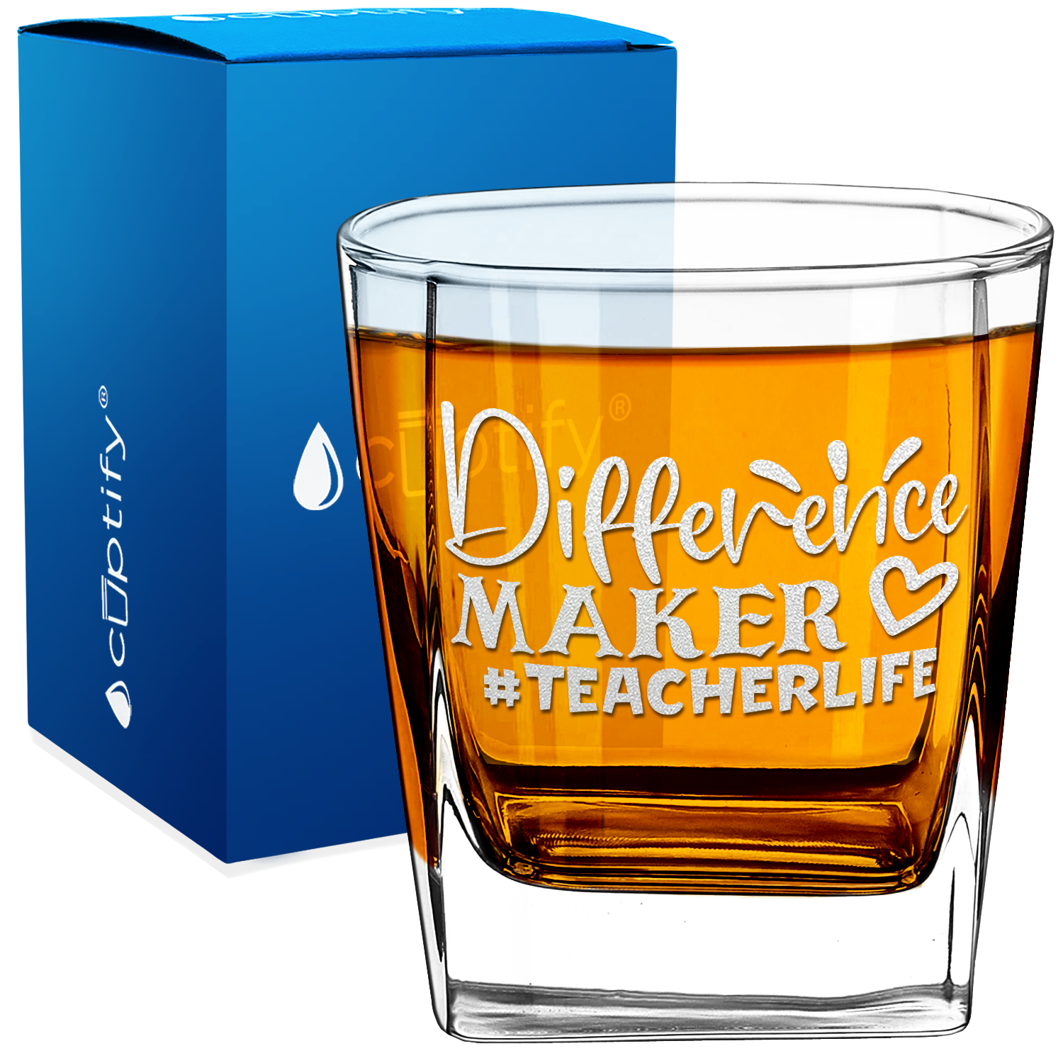 Difference Maker #Teacherlife on 12oz Double Old Fashioned Glass