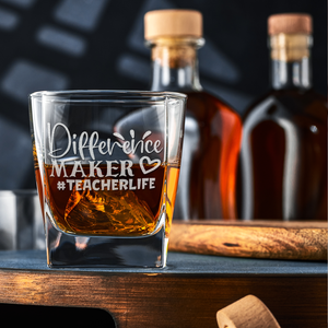 Difference Maker #Teacherlife Etched on 12oz Double Old Fashioned Glass