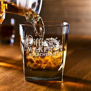 Difference Maker #Teacherlife Etched on 12oz Double Old Fashioned Glass