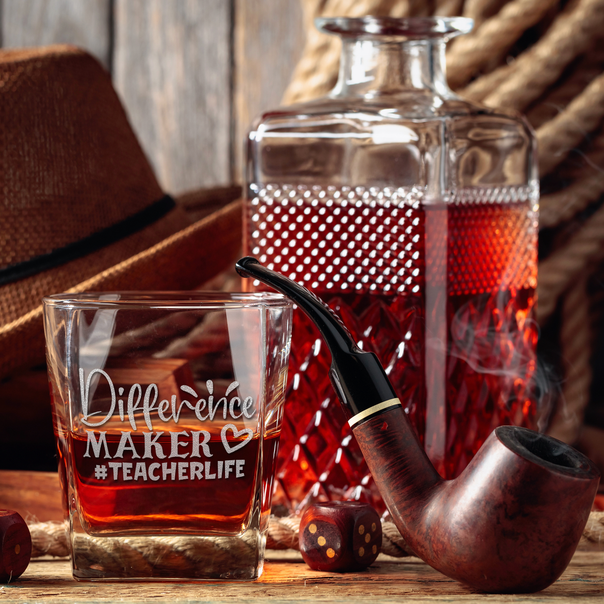 Difference Maker #Teacherlife on 12oz Double Old Fashioned Glass