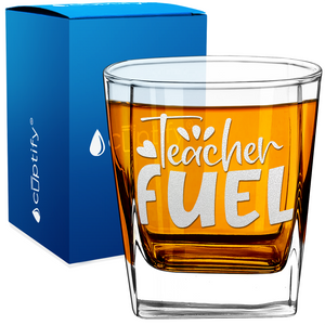 Teacher Fuel Etched on 12oz Double Old Fashioned Glass