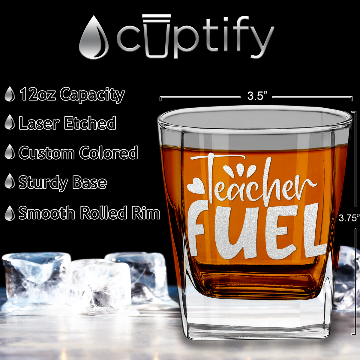 Teacher Fuel on 12oz Double Old Fashioned Glass