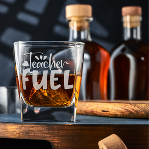Teacher Fuel Etched on 12oz Double Old Fashioned Glass