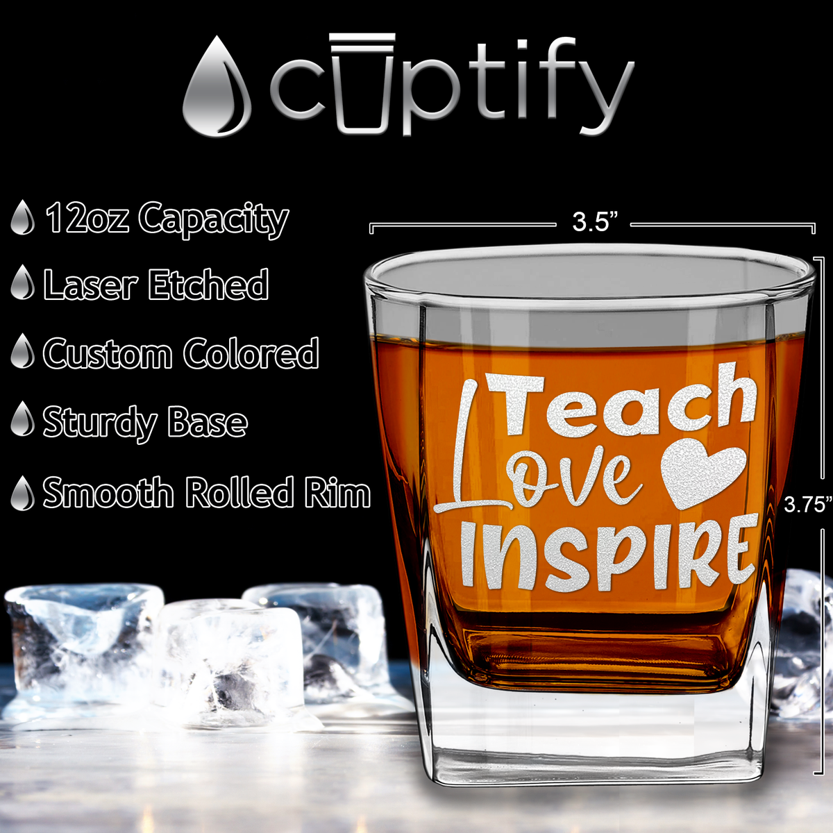 Teach Love Inspire on 12oz Double Old Fashioned Glass