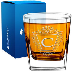 Personalized Classic Crest Etched 12oz Double Old Fashioned Glass