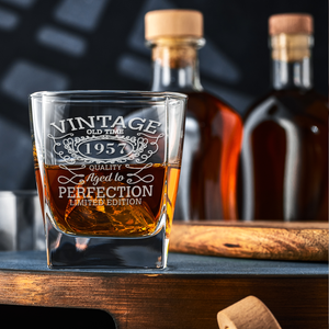 65th Birthday Vintage 65 Years Old Time 1957 Quality Etched on 12oz Double Old Fashioned Glass