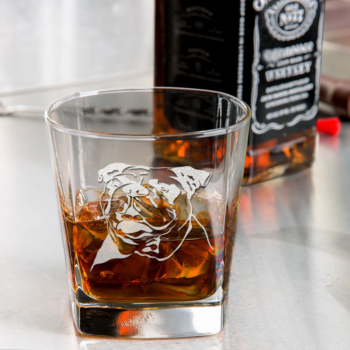 Bulldog Head on 12oz Double Old Fashioned Glass