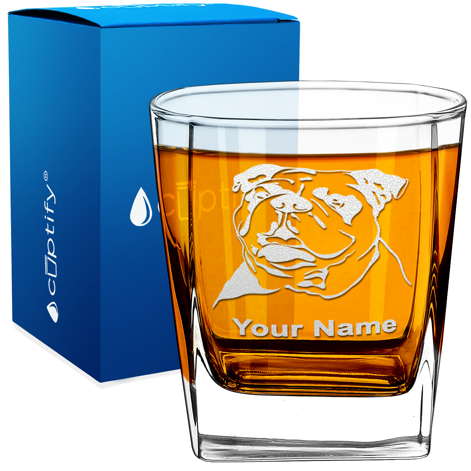 Personalized Bulldog Head on 12oz Double Old Fashioned Glass