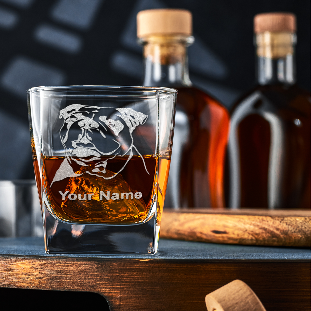 Personalized Bulldog Head on 12oz Double Old Fashioned Glass