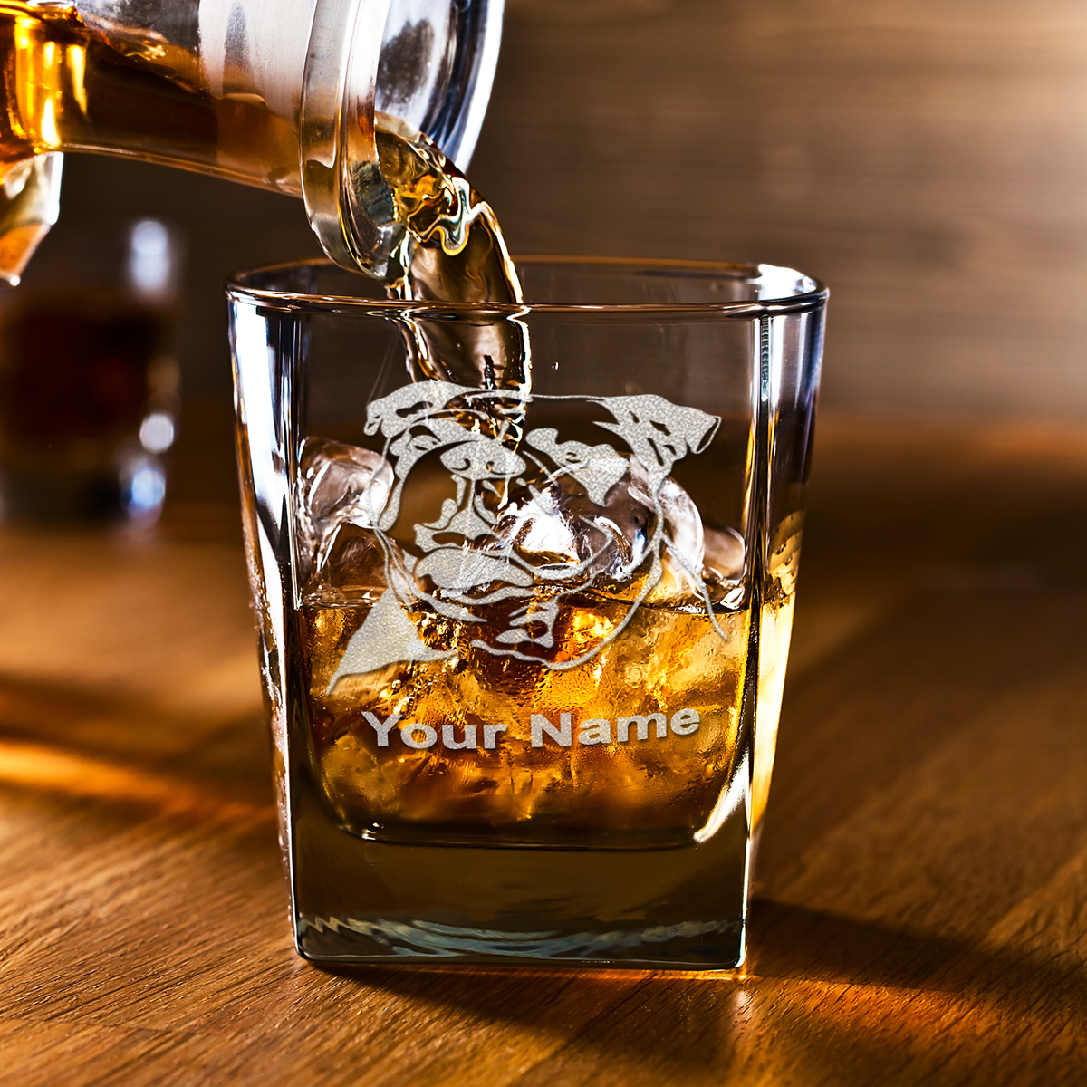 Personalized Bulldog Head on 12oz Double Old Fashioned Glass