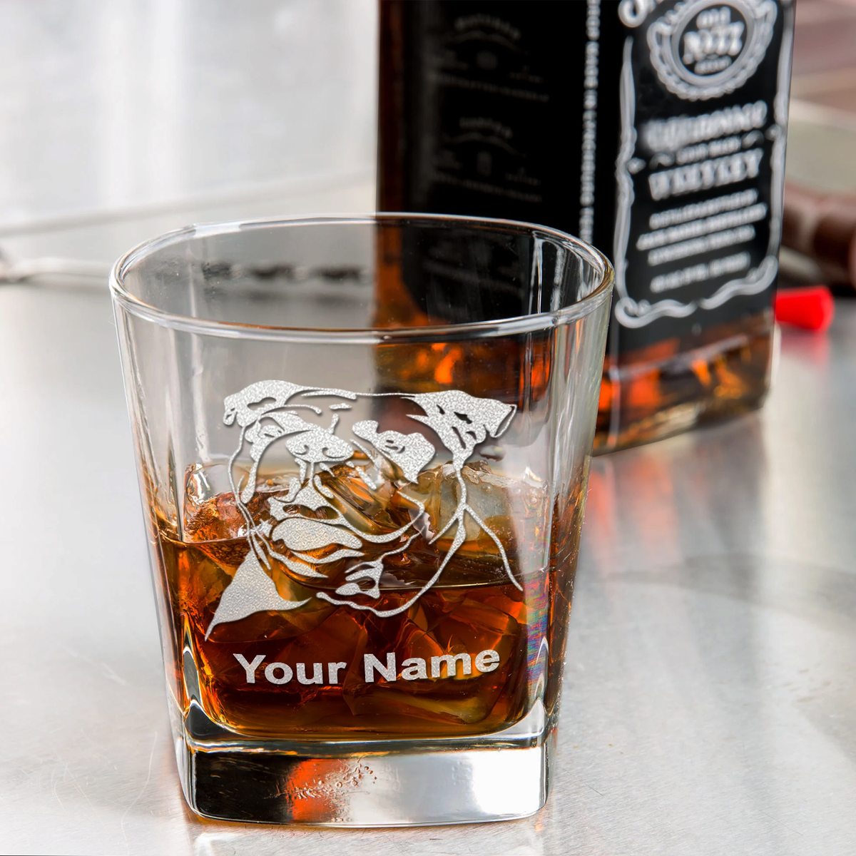 Personalized Bulldog Head on 12oz Double Old Fashioned Glass