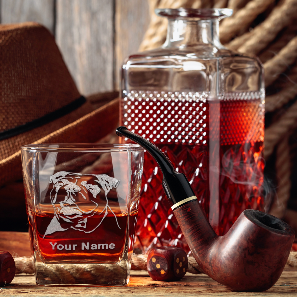 Personalized Bulldog Head on 12oz Double Old Fashioned Glass