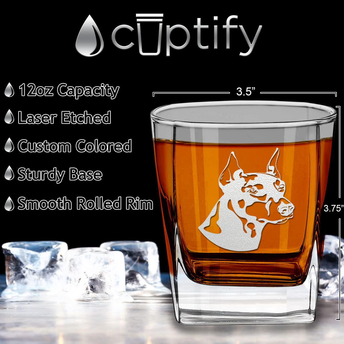 Doberman Pinscher on 12oz Double Old Fashioned Glass