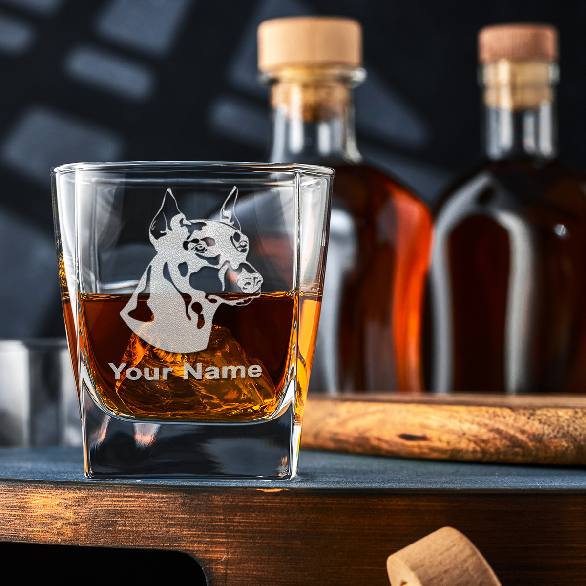Personalized Doberman Pinscher on 12oz Double Old Fashioned Glass