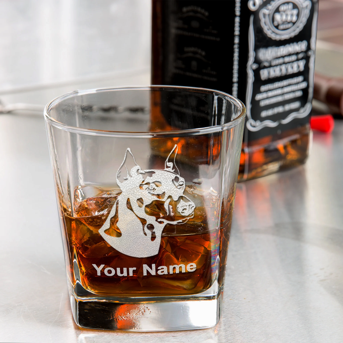 Personalized Doberman Pinscher on 12oz Double Old Fashioned Glass