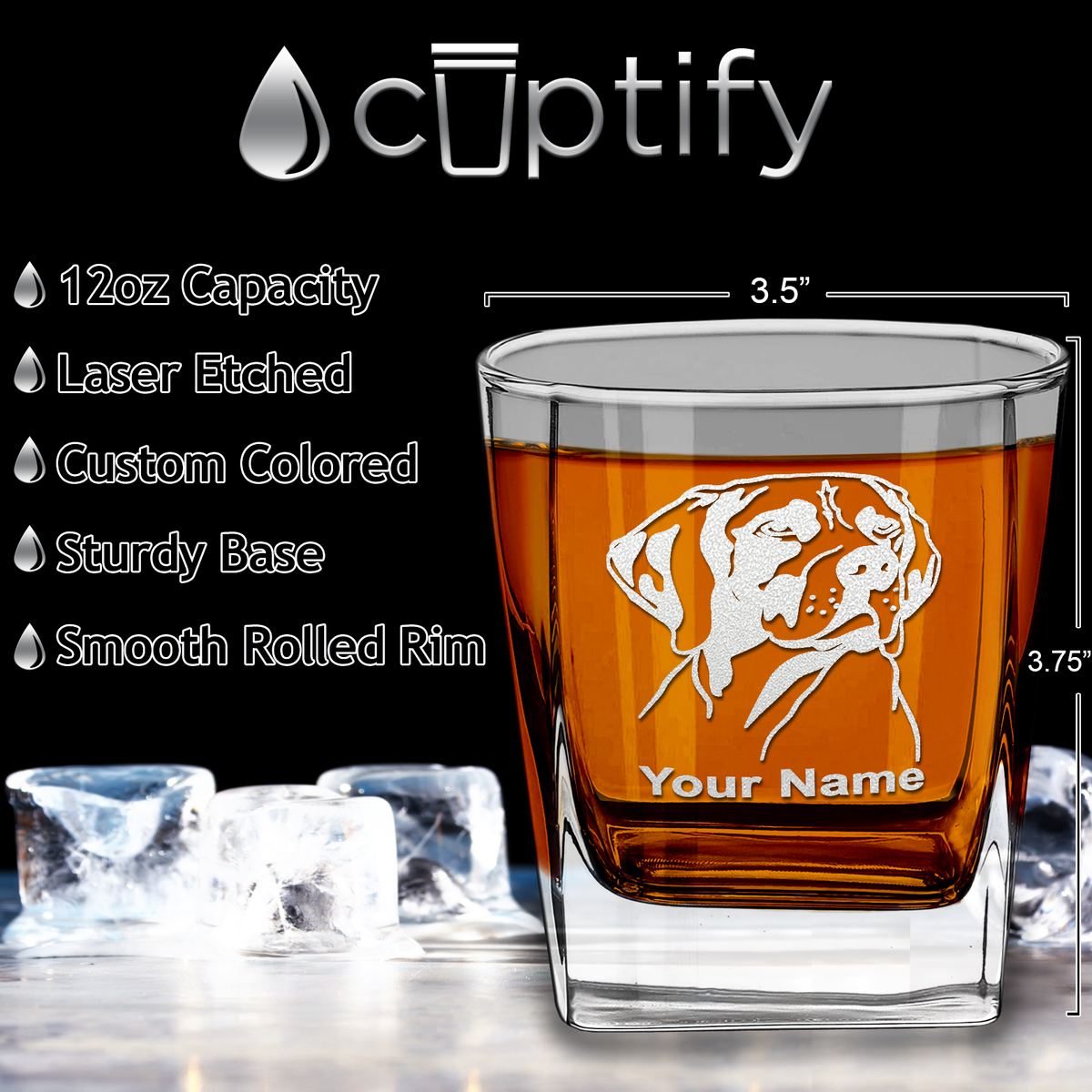 Personalized German Shorthaired Pointer Head on 12oz Double Old Fashioned Glass