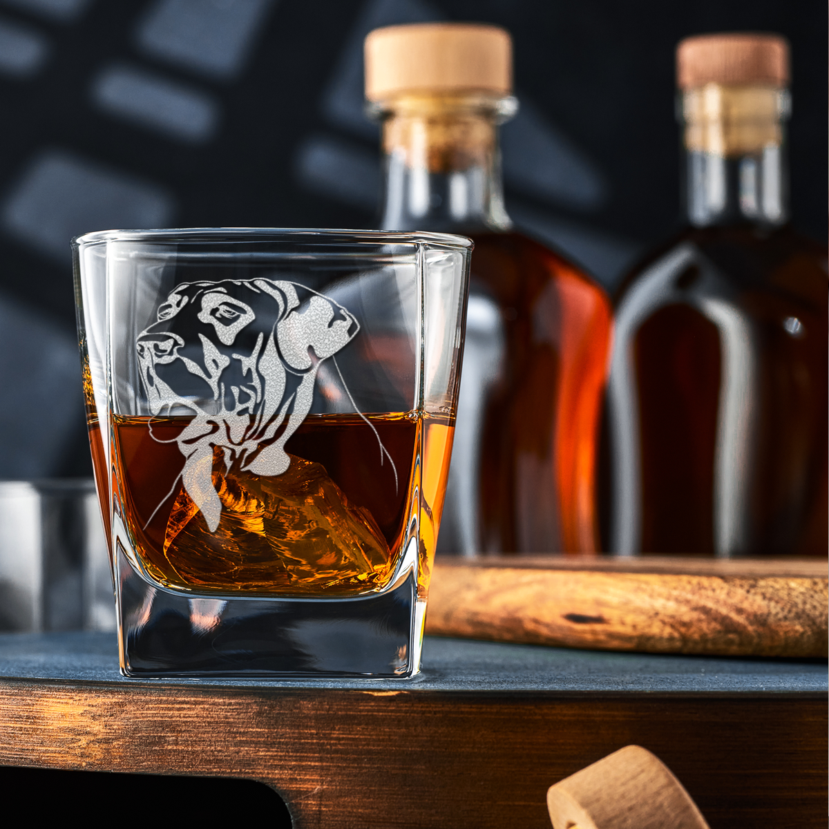Great Dane Head on 12oz Double Old Fashioned Glass