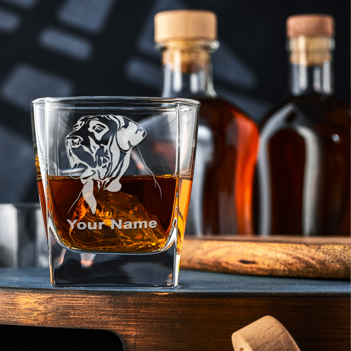 Personalized Great Dane Head on 12oz Double Old Fashioned Glass