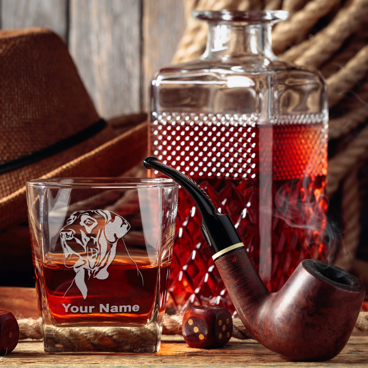 Personalized Great Dane Head on 12oz Double Old Fashioned Glass