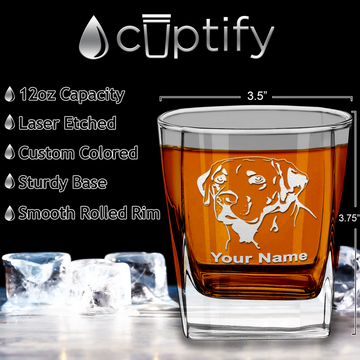 Personalized Labrador Head on 12oz Double Old Fashioned Glass