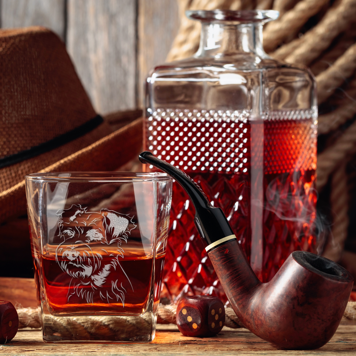 Miniature Schnauzer Head on 12oz Double Old Fashioned Glass