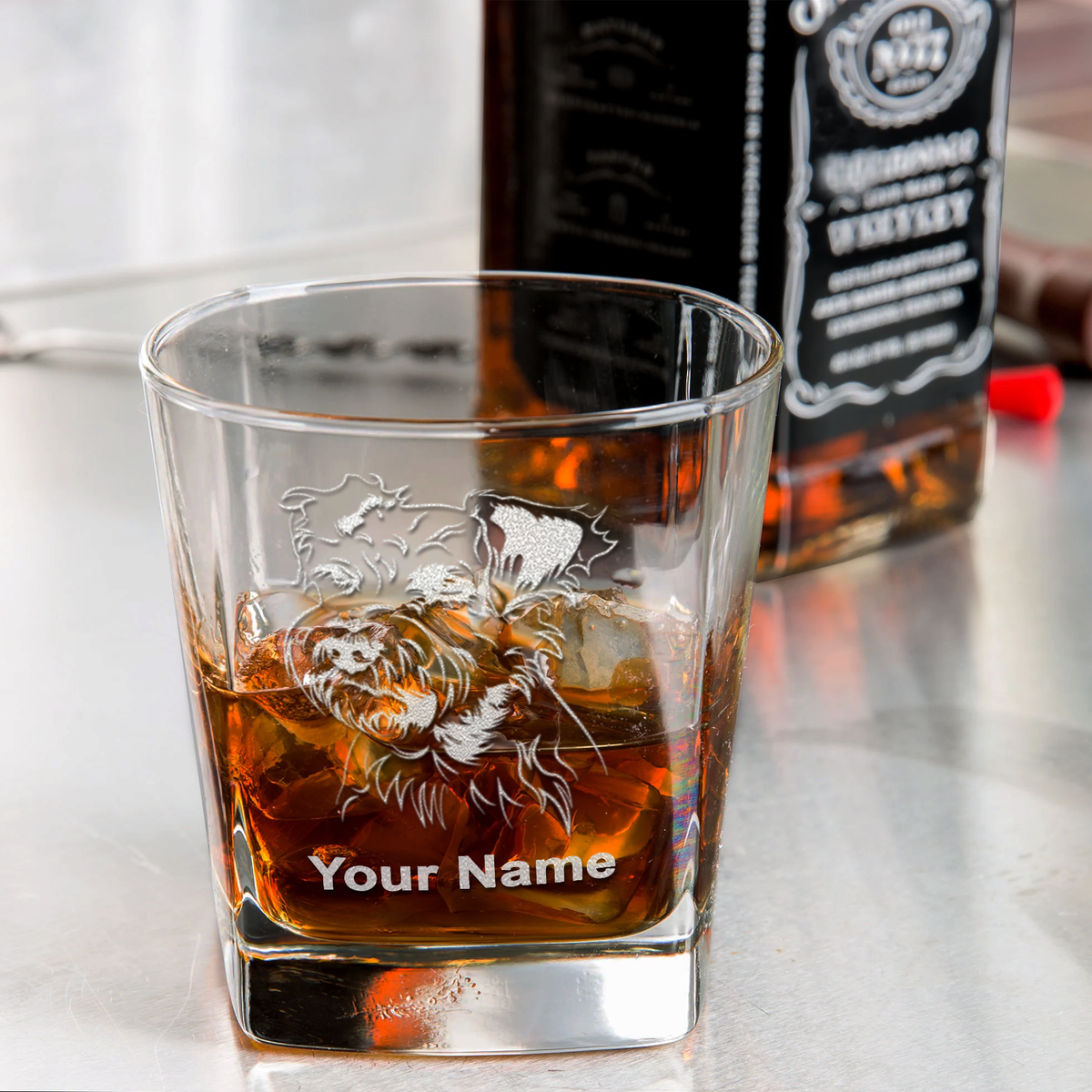 Personalized Miniature Schnauzer Head on 12oz Double Old Fashioned Glass
