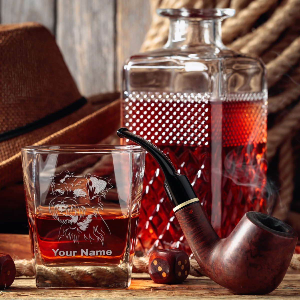 Personalized Miniature Schnauzer Head on 12oz Double Old Fashioned Glass