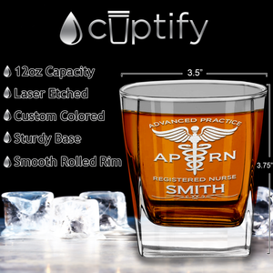 Personalized APRN Advanced Practice Registered Nurse Etched on 12oz Double Old Fashioned Glass
