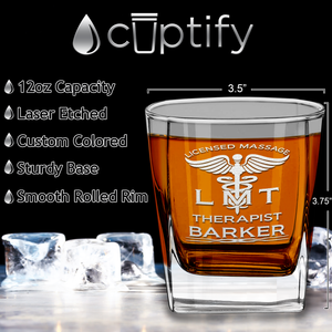 Personalized LMT Licensed Massage Therapist Etched on 12oz Double Old Fashioned Glass