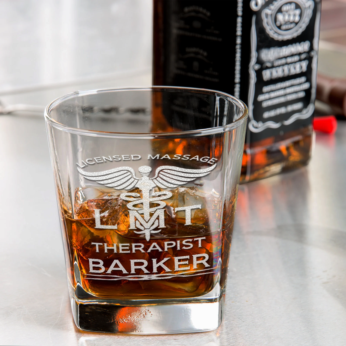 Personalized LMT Licensed Massage Therapist on 12oz Double Old Fashioned Glass