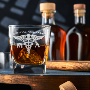 MA Medical Assistant Etched on 12oz Double Old Fashioned Glass