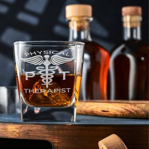 PT Physical Therapist Etched on 12oz Double Old Fashioned Glass