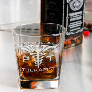 PT Physical Therapist Etched on 12oz Double Old Fashioned Glass