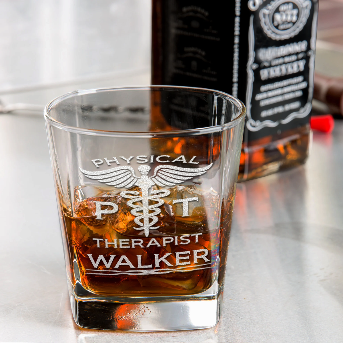 Personalized PT Physical Therapist on 12oz Double Old Fashioned Glass