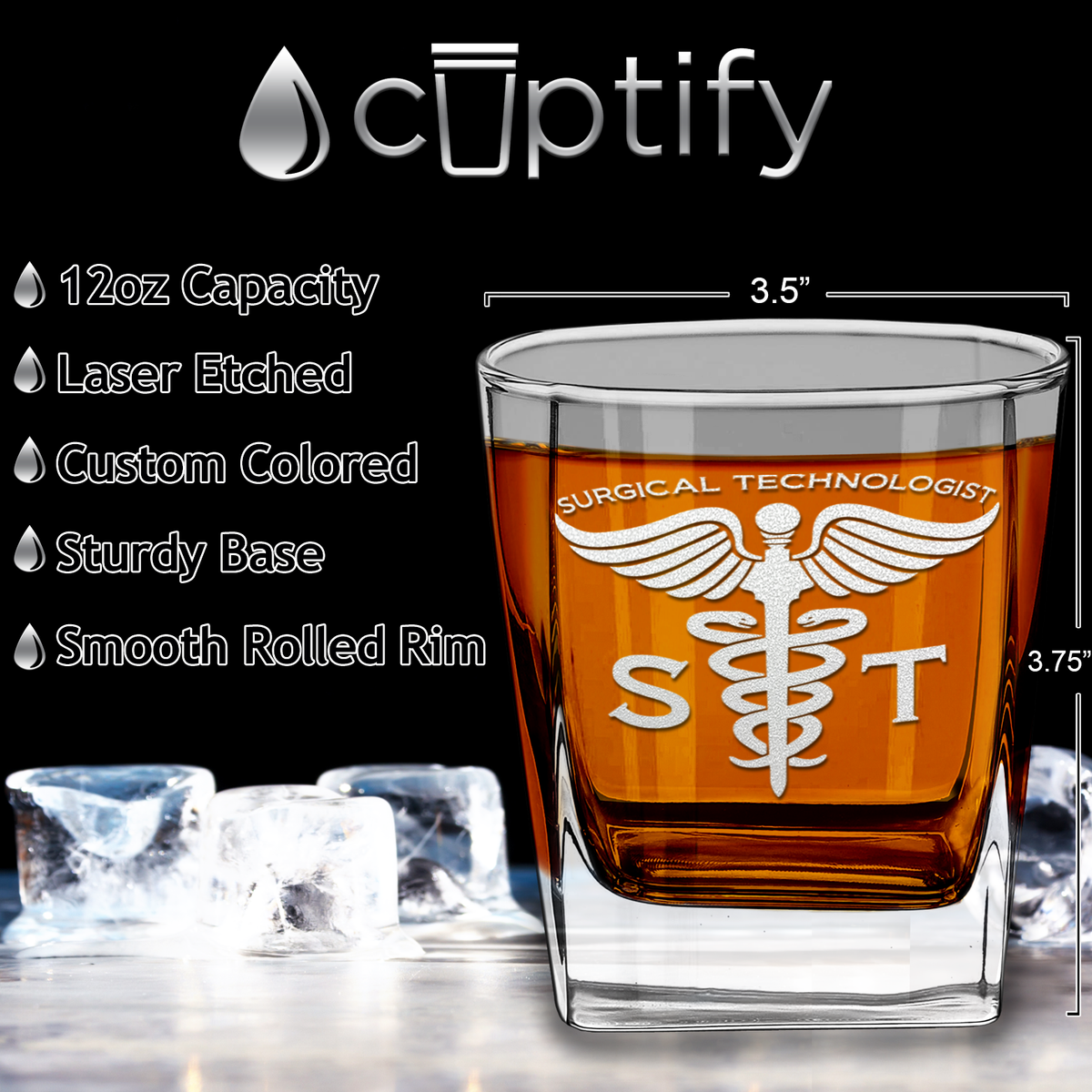 ST Surgical Technologist on 12oz Double Old Fashioned Glass