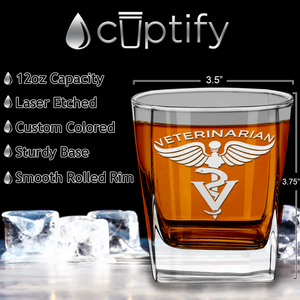Veterinarian Etched on 12oz Double Old Fashioned Glass