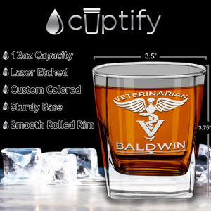 Personalized Veterinarian Etched on 12oz Double Old Fashioned Glass