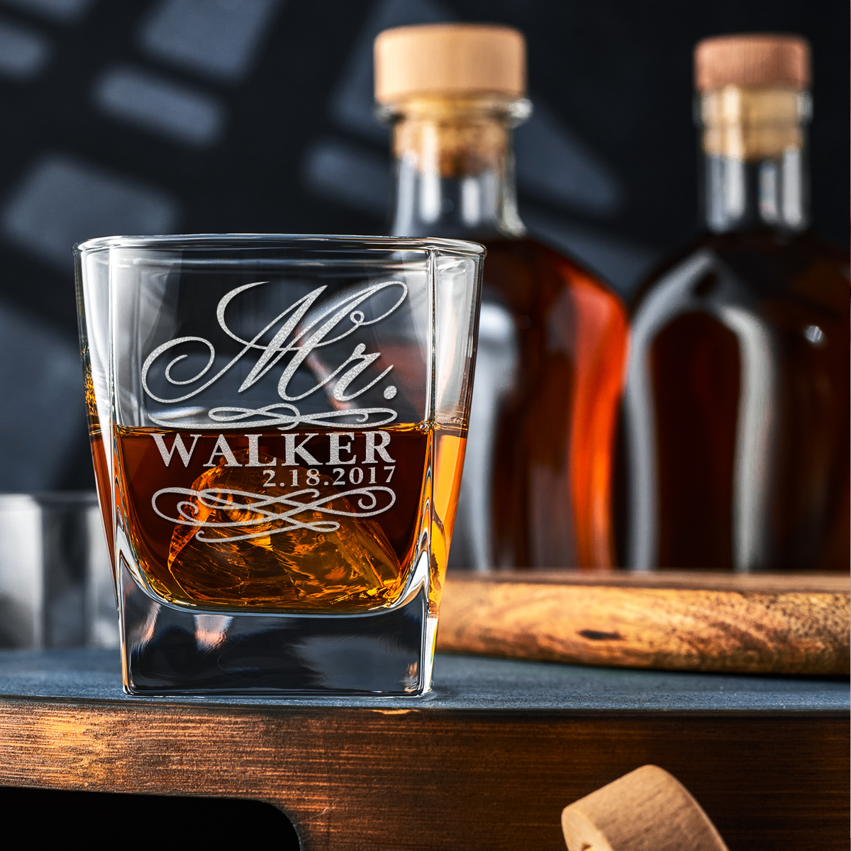 Personalized Swirls Mr. Wedding Gift on 12oz Double Old Fashioned Glass