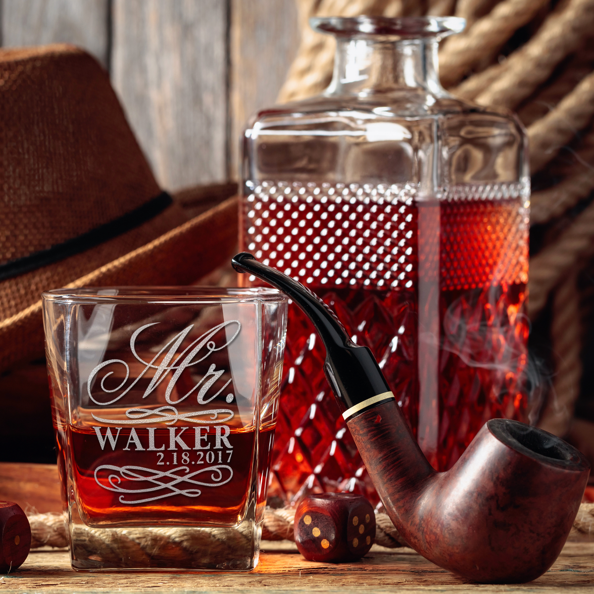 Personalized Swirls Mr. Wedding Gift on 12oz Double Old Fashioned Glass