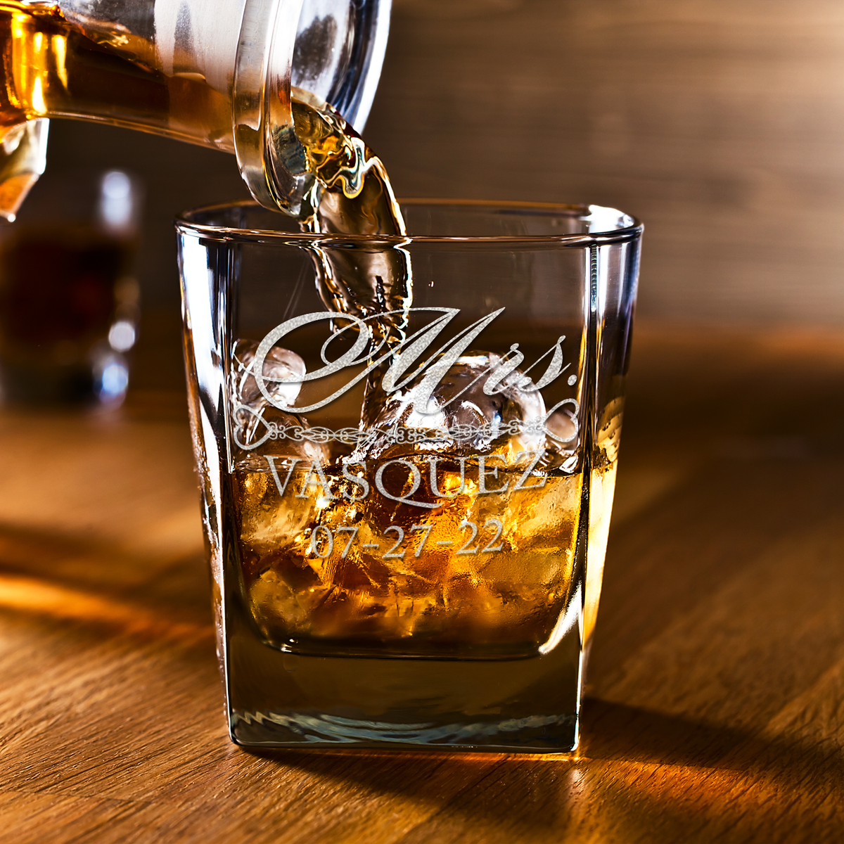 Personalized Hearts Mrs. Wedding Gift on 12oz Double Old Fashioned Glass