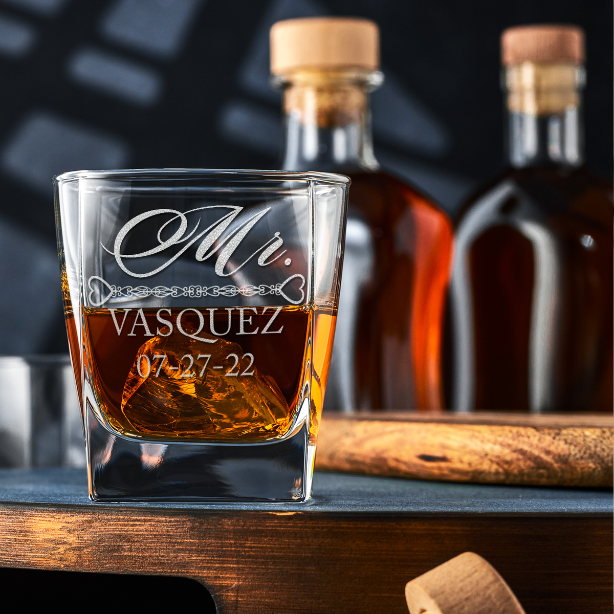 Personalized Hearts Mr. Wedding Gift on 12oz Double Old Fashioned Glass
